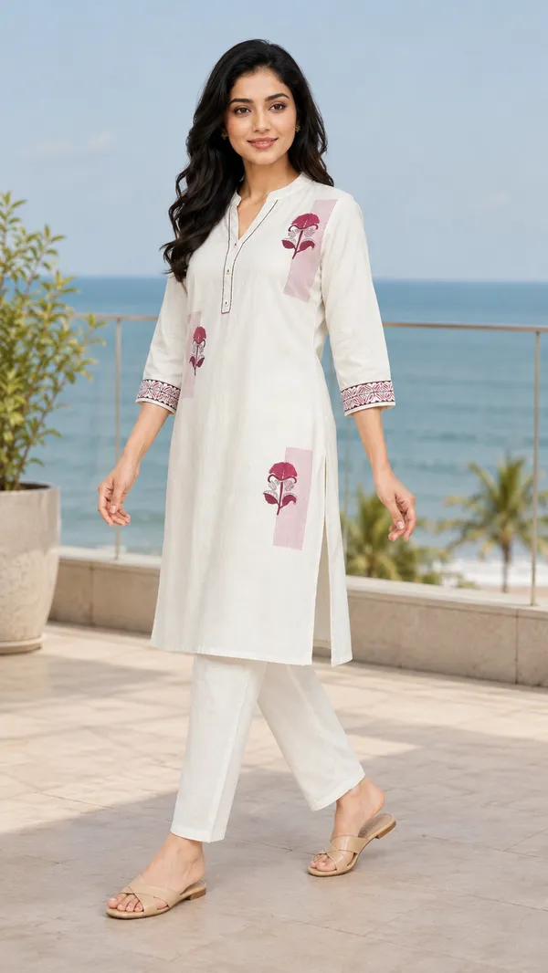 White_Cotton_Straight_Floral_Printed_Kurta_Co-Ord_Set_For_Women