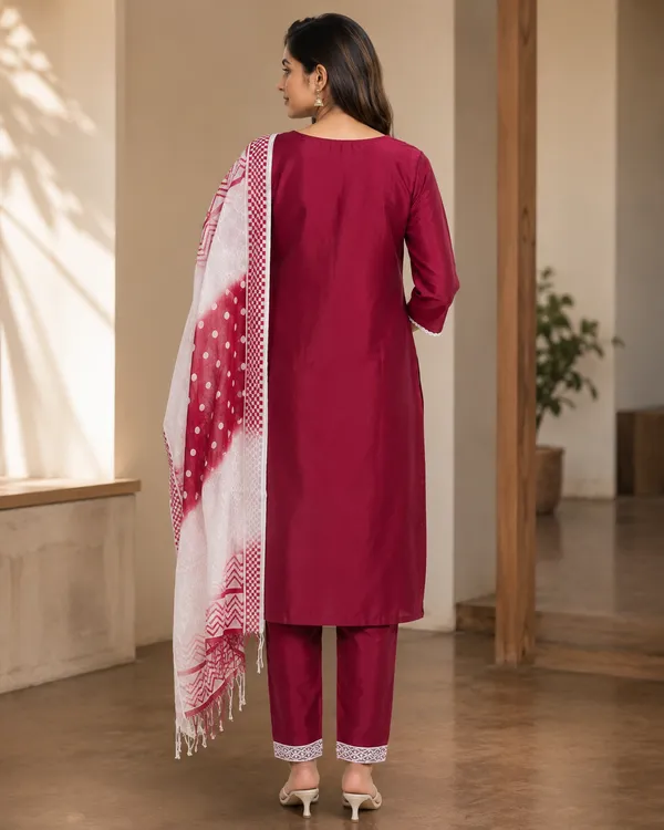 Maroon_Silk_Straight_Kurta_Set_For_Women