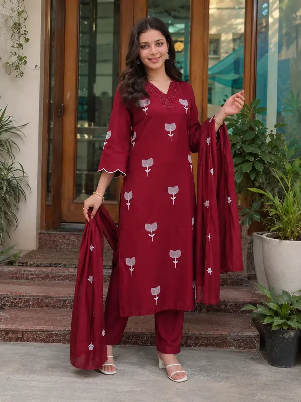Maroon_Cotton_Straight_Printed_Kurta_Set_For_Women