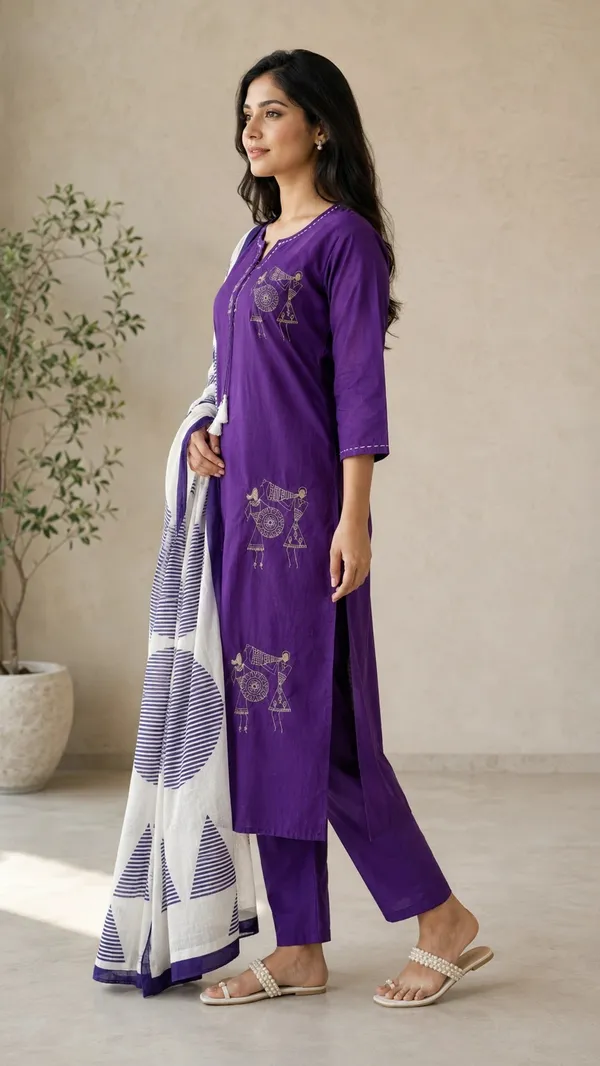 Purple_Cotton_Straight_Folk_Print_Kurti_Set_For_Women