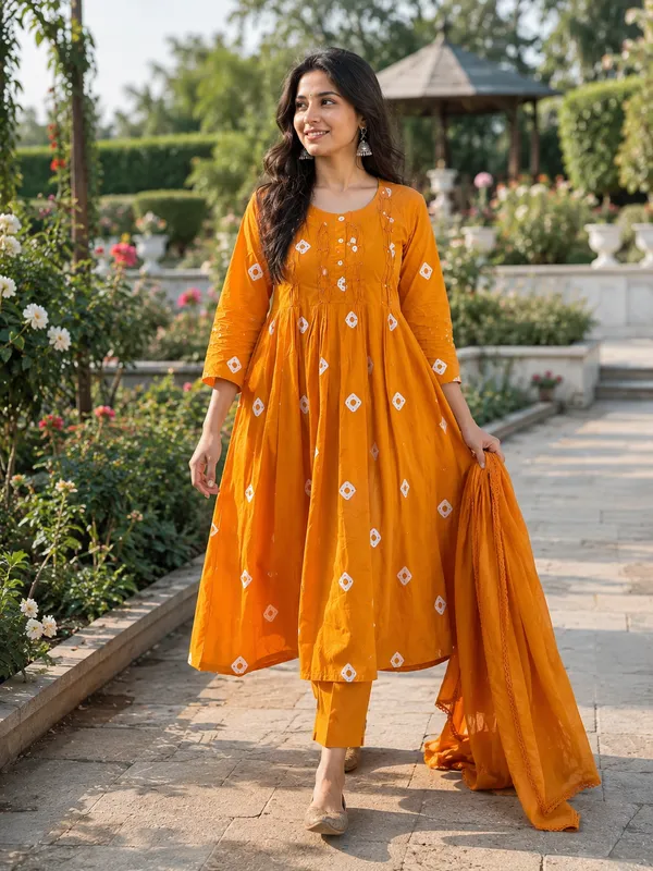 Orange_Cotton_Straight_Printed_Kurti_Set_For_Women