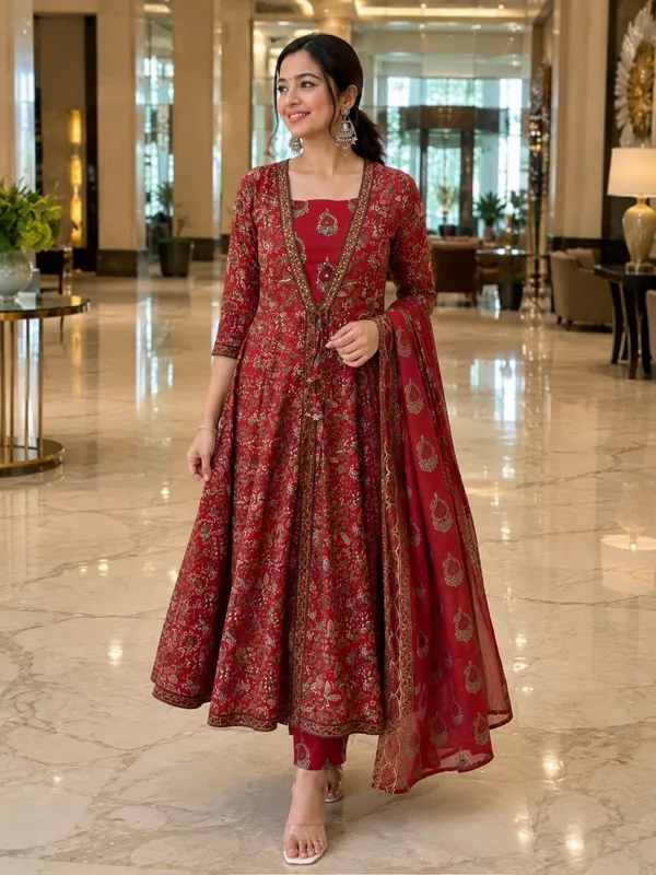 Maroon_Cotton_Anarkali_Printed_Kurta_Set_For_Women