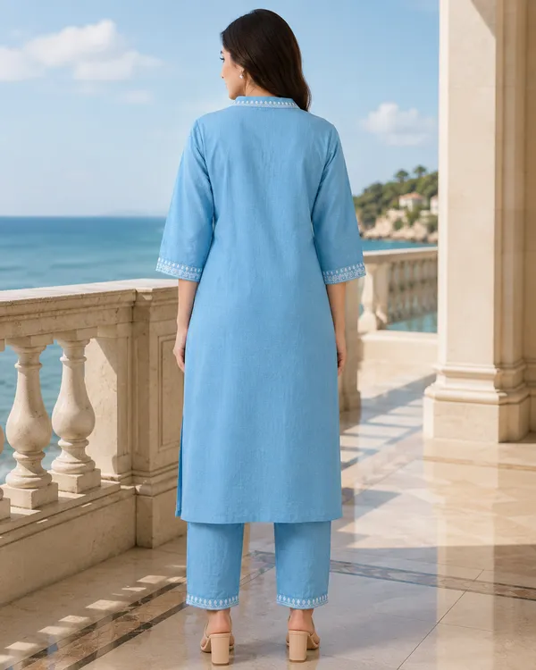 Blue_Cotton_Straight_Embroidered_Kurta_Co-Ord_Set_For_Women