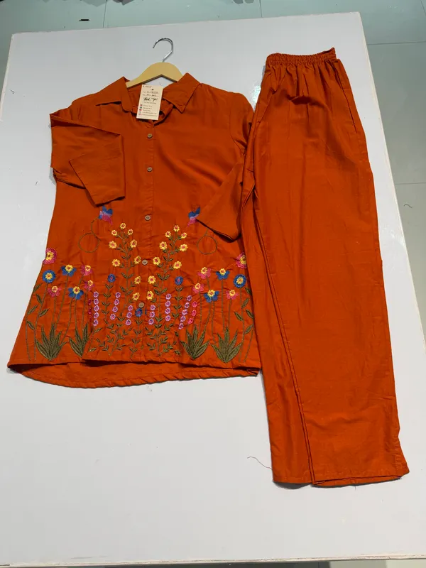 Orange_Cotton_Straight_Embroidered_Shirt_Co-Ord_Set_For_Women