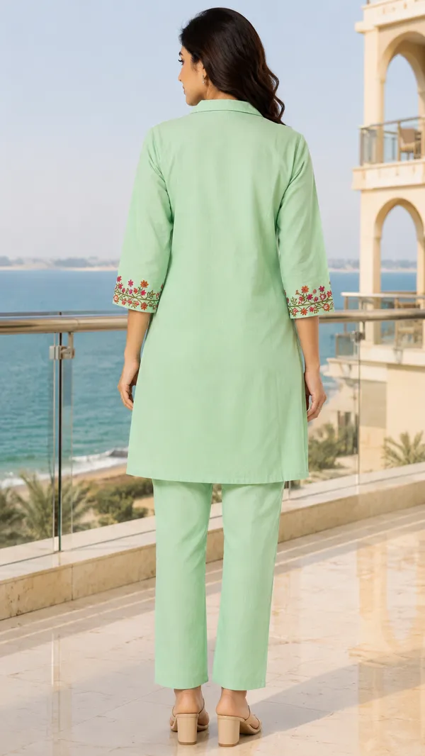 Mint_Green_Cotton_Straight_Floral_Embroidered_Kurta_Co-Ord_Set_For_Women