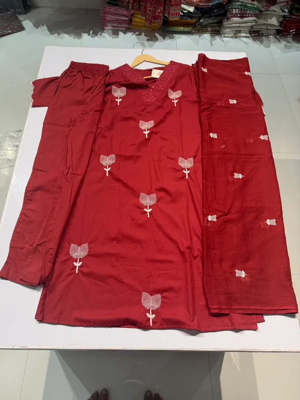 Maroon_Cotton_Straight_Printed_Kurta_Set_For_Women