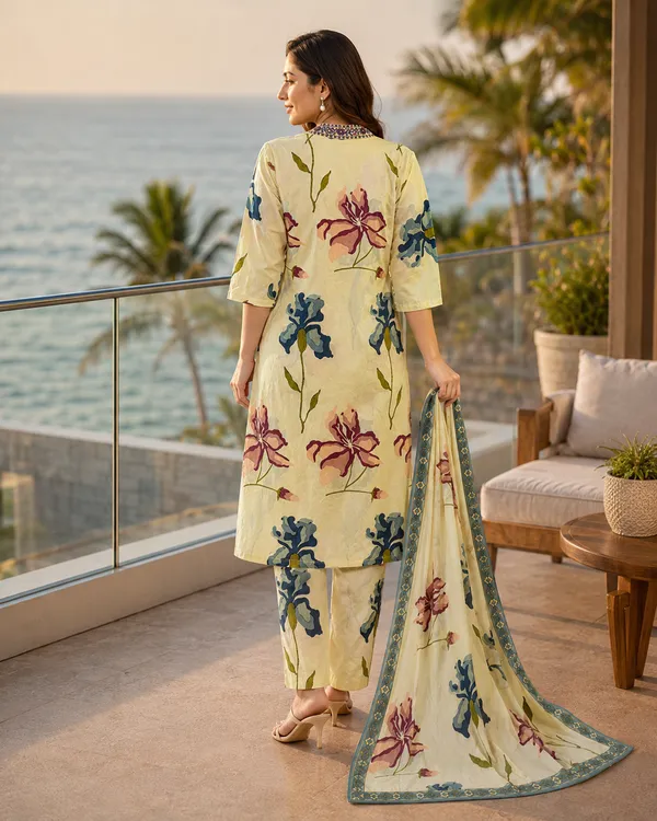 Yellow_Cotton_Floral_Print_Straight_Kurti_Set_For_Women