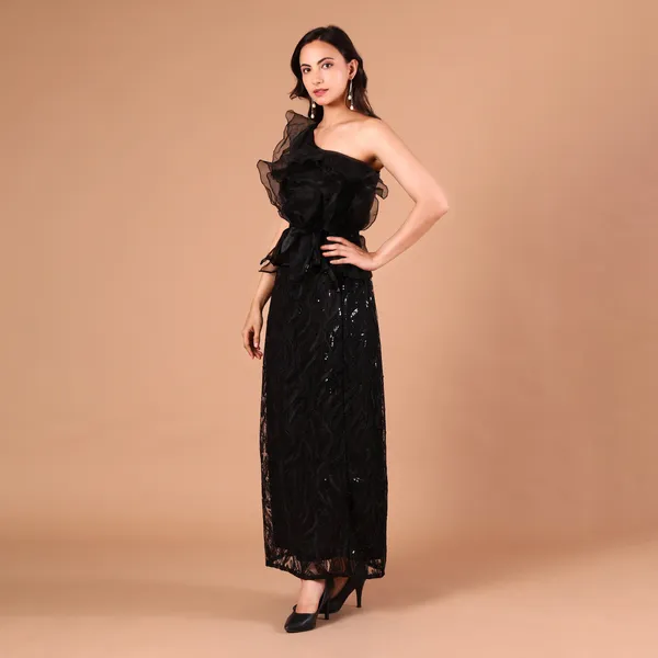 Black_One-Shoulder_Organza_Ruffle_Sequin_Gown