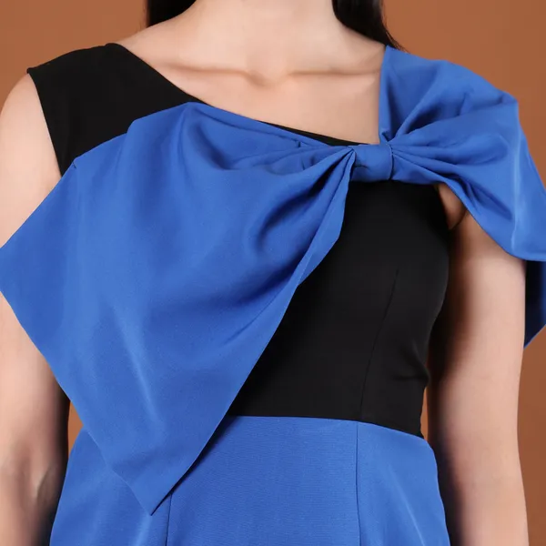 Blue_&_Black_Colourblock_Bow-Detail_Mini_Dress
