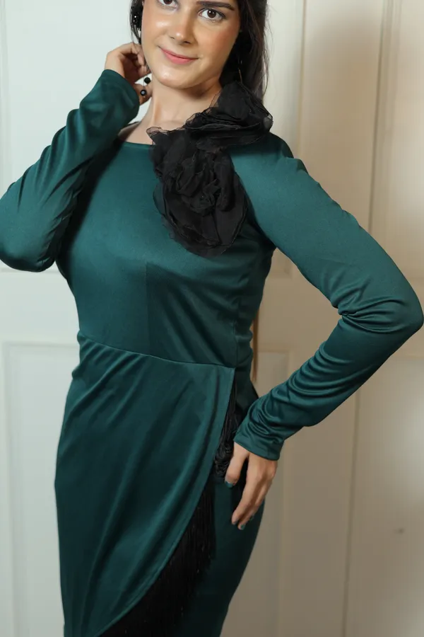 Bottle_Green_Fringe_Flower_Dress