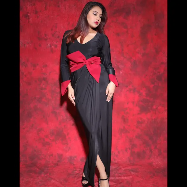 Black_And_Red_Crystal_And_Malai_Soft_And_Stretchable_Lycra_Dress_For_Women