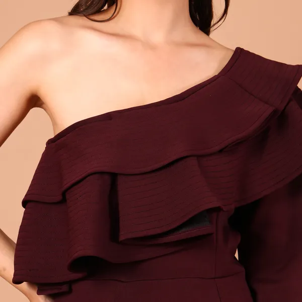 Burgundy_One-Shoulder_Ruffle_Dress
