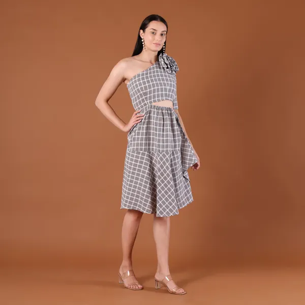 Check_Print_One-Shoulder_Co-Ord_Set