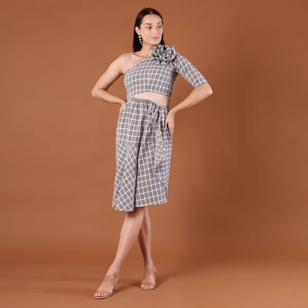 Check_Print_One-Shoulder_Co-Ord_Set