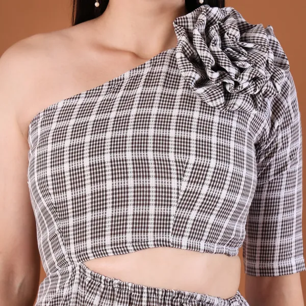 Check_Print_One-Shoulder_Co-Ord_Set