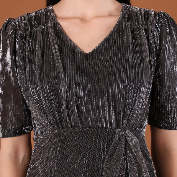 Gunmetal_Silver_Metallic_Shimmer_Belted_Mini_Dress