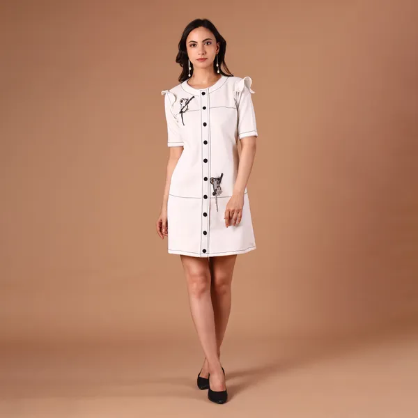 White_Premium_Sandwich_Lycra_Dress_For_Women