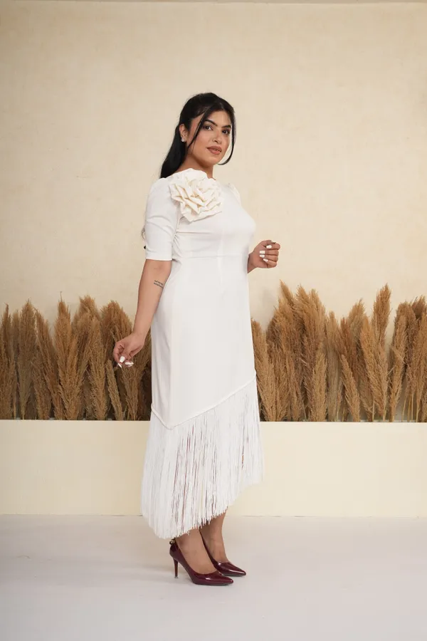 Ivory_White_3D_Rosette_Fringe_Midi_Dress