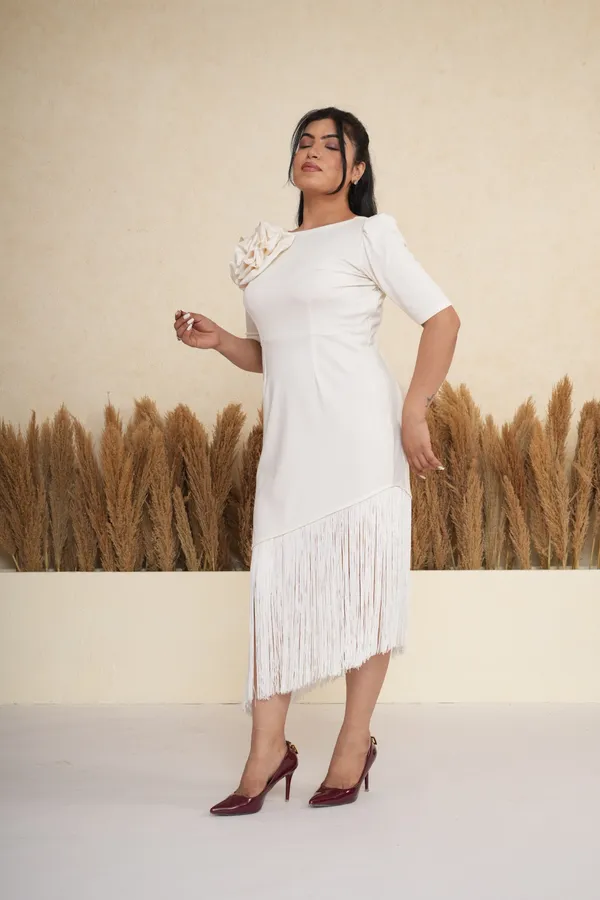 Ivory_White_3D_Rosette_Fringe_Midi_Dress