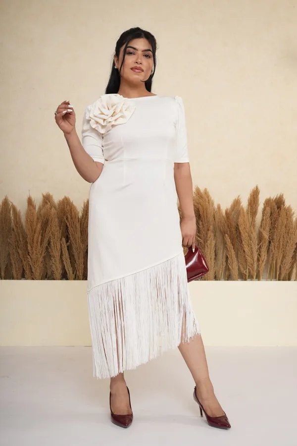 Ivory_White_3D_Rosette_Fringe_Midi_Dress