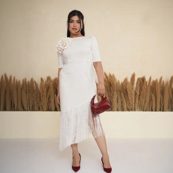 Ivory_White_3D_Rosette_Fringe_Midi_Dress