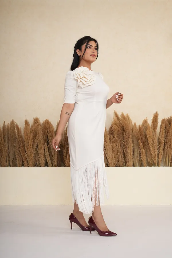 Ivory_White_3D_Rosette_Fringe_Midi_Dress