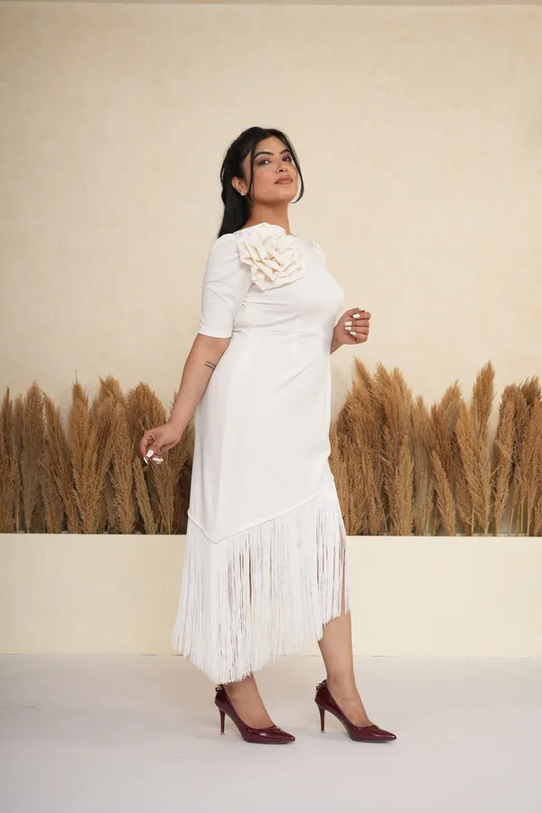 Ivory_White_3D_Rosette_Fringe_Midi_Dress
