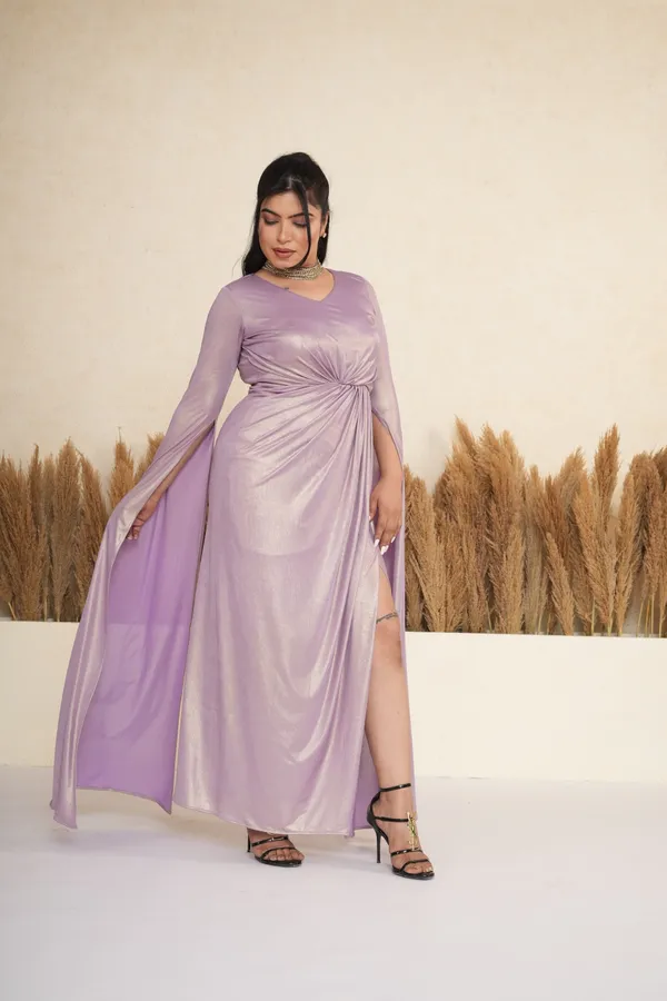 Lavender_Metallic_Draped_Gown_with_Cape_Sleeves