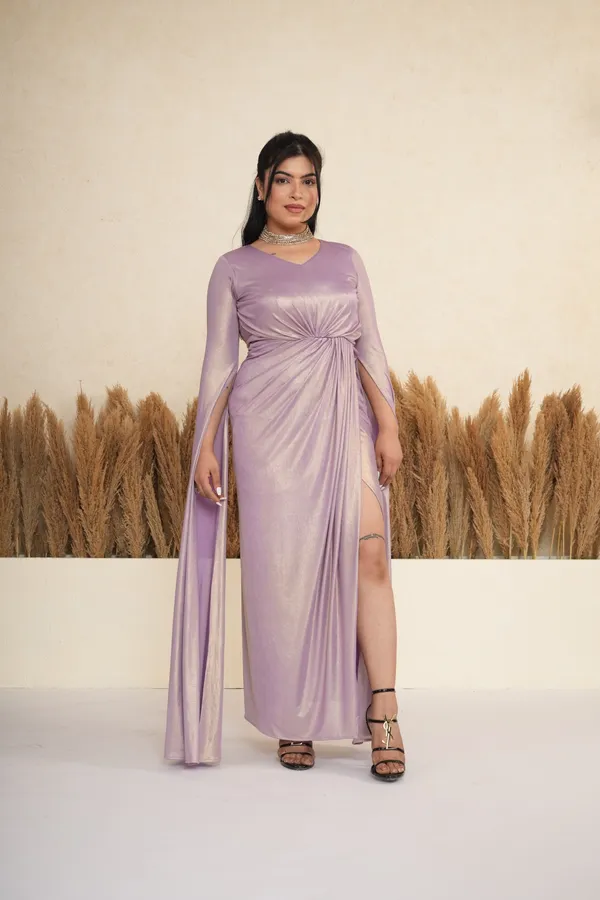 Lavender_Metallic_Draped_Gown_with_Cape_Sleeves