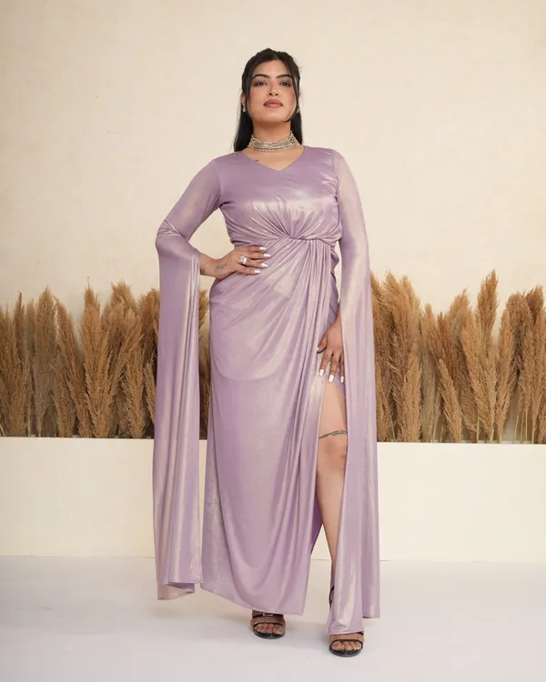 Lavender_Metallic_Draped_Gown_with_Cape_Sleeves