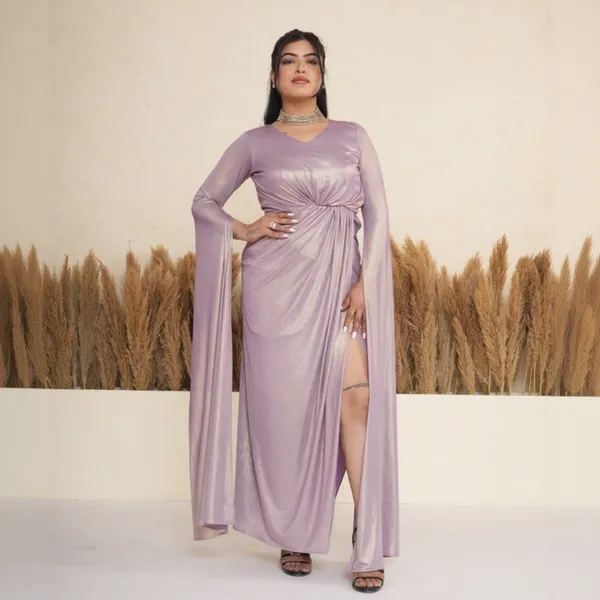 Lavender_Metallic_Draped_Gown_with_Cape_Sleeves