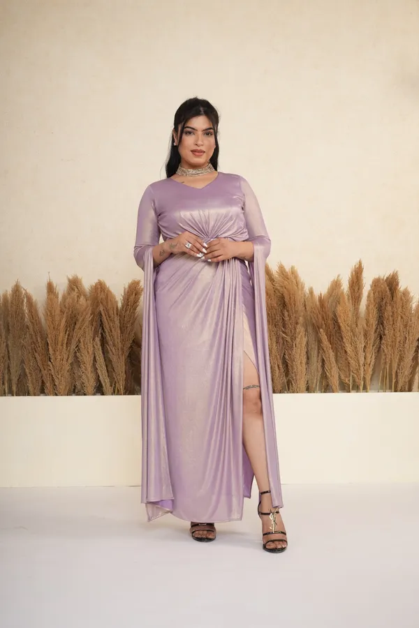 Lavender_Metallic_Draped_Gown_with_Cape_Sleeves