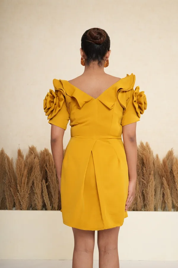 Marigold_Mustard_Rosette_Sleeve_Mini_Dress