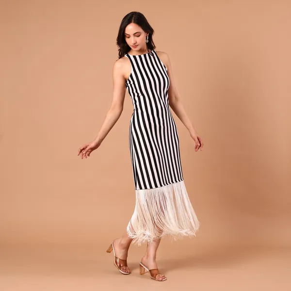 Monochrome_Stripe_Fringe-Hem_Dress