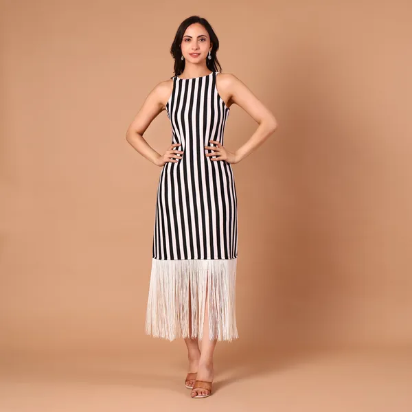 Monochrome_Stripe_Fringe-Hem_Dress