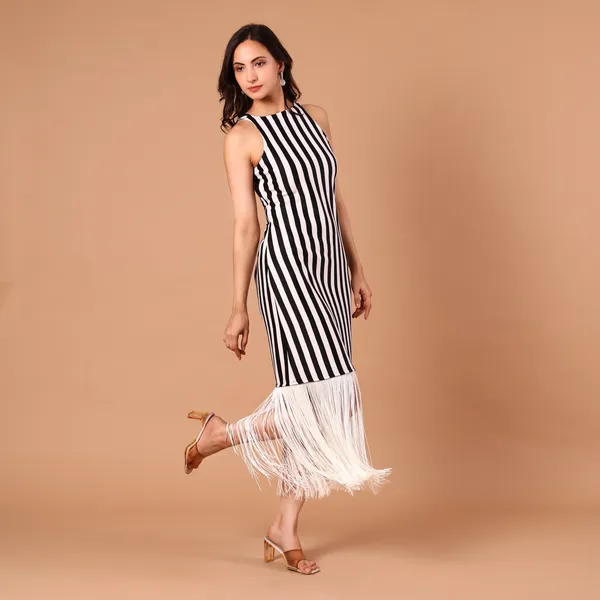 Monochrome_Stripe_Fringe-Hem_Dress