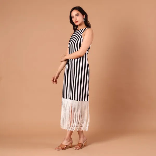 Monochrome_Stripe_Fringe-Hem_Dress