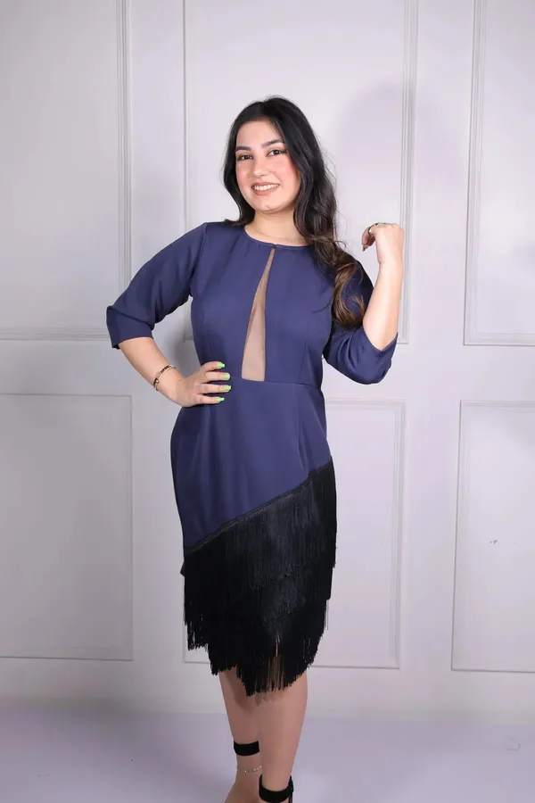 Navy_Frindge_padded_Dress