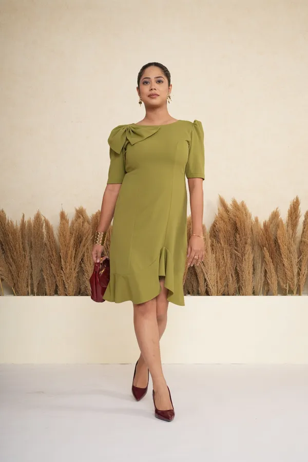 Olive_Bow-Accent_Ruffle_Hem_Dress