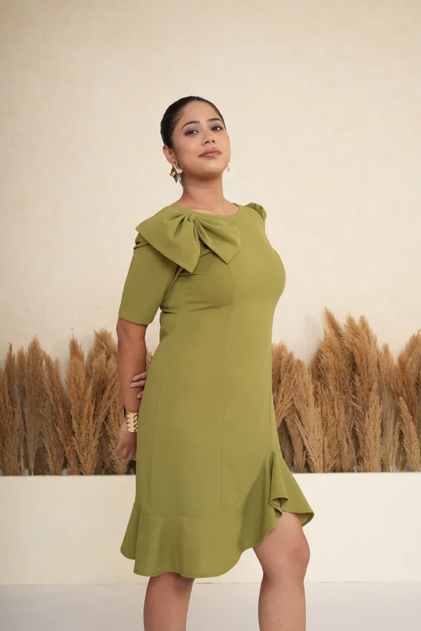 Olive_Bow-Accent_Ruffle_Hem_Dress