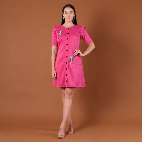 Pink_Premium_Sandwich_Lycra_Dress_For_Women