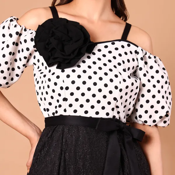 White_And_Black_Top:_Lycra_And_Polyester,_Bottom:__Sequins_Premium_Dress_For_Women