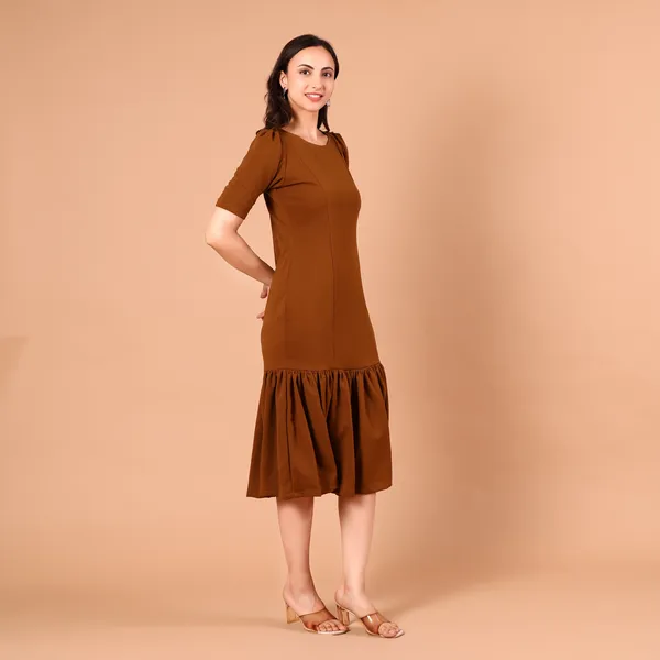 Rust_Brown_Drop-Waist_Pleated_Midi_Dress