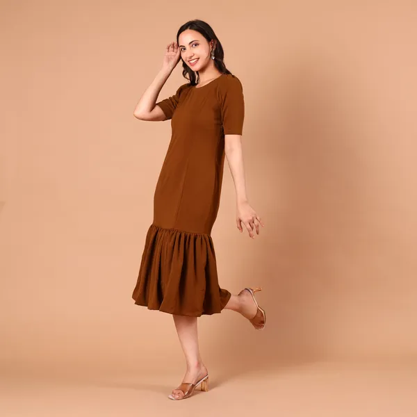Rust_Brown_Drop-Waist_Pleated_Midi_Dress