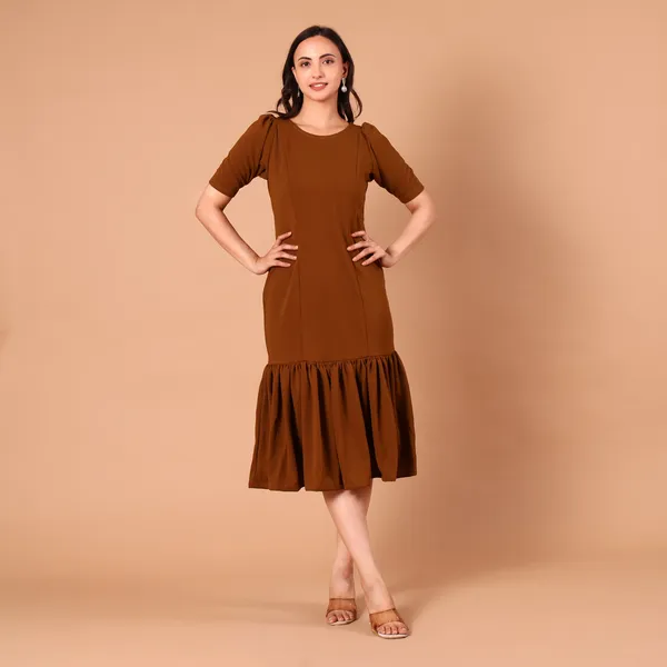Rust_Brown_Drop-Waist_Pleated_Midi_Dress