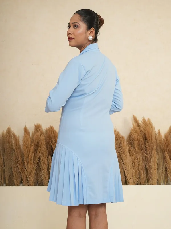 Sky_Blue_Asymmetric_Pleated_Blazer_Dress
