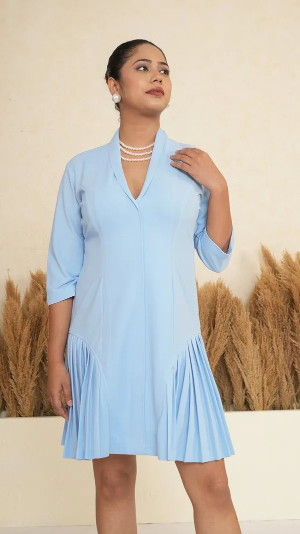Sky_Blue_Asymmetric_Pleated_Blazer_Dress