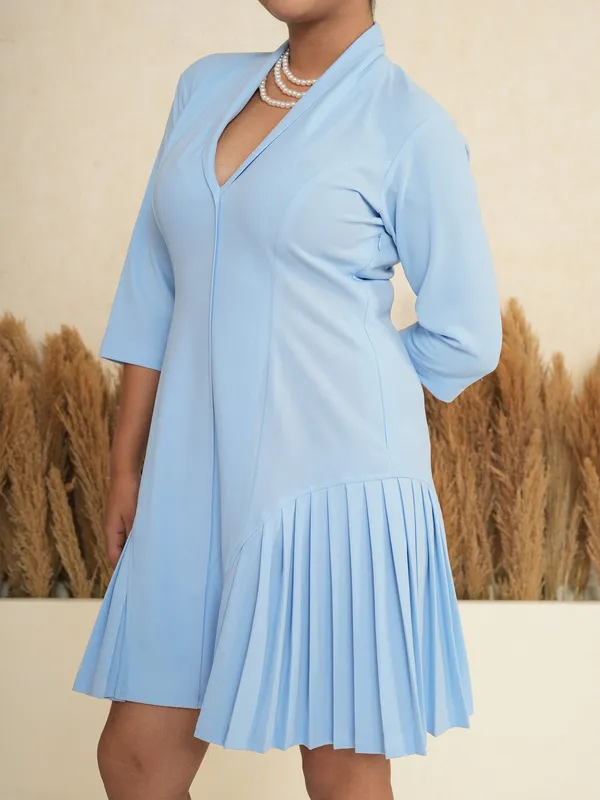 Sky_Blue_Asymmetric_Pleated_Blazer_Dress