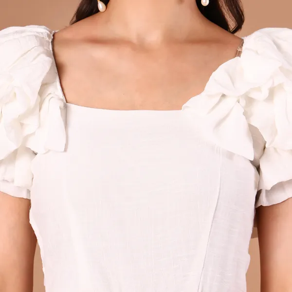 White_Ruffled_Asymmetric_Hem_Dress