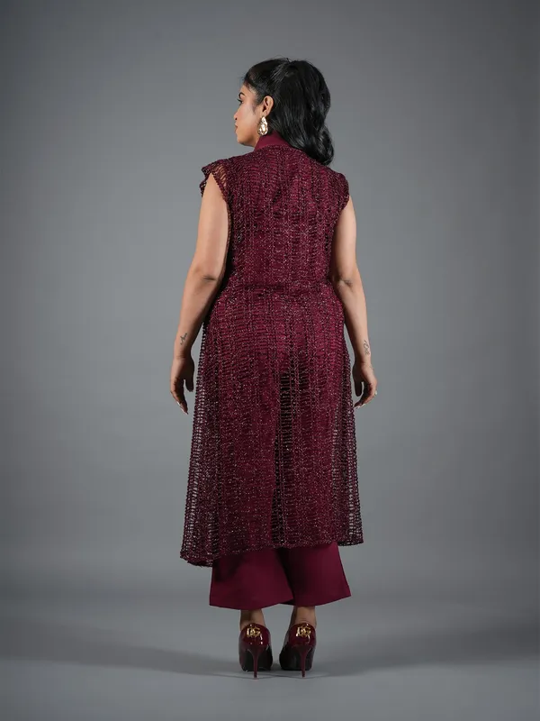 mehroon_Embellished_Cape_Pant_Coord_Set_With_Shrug